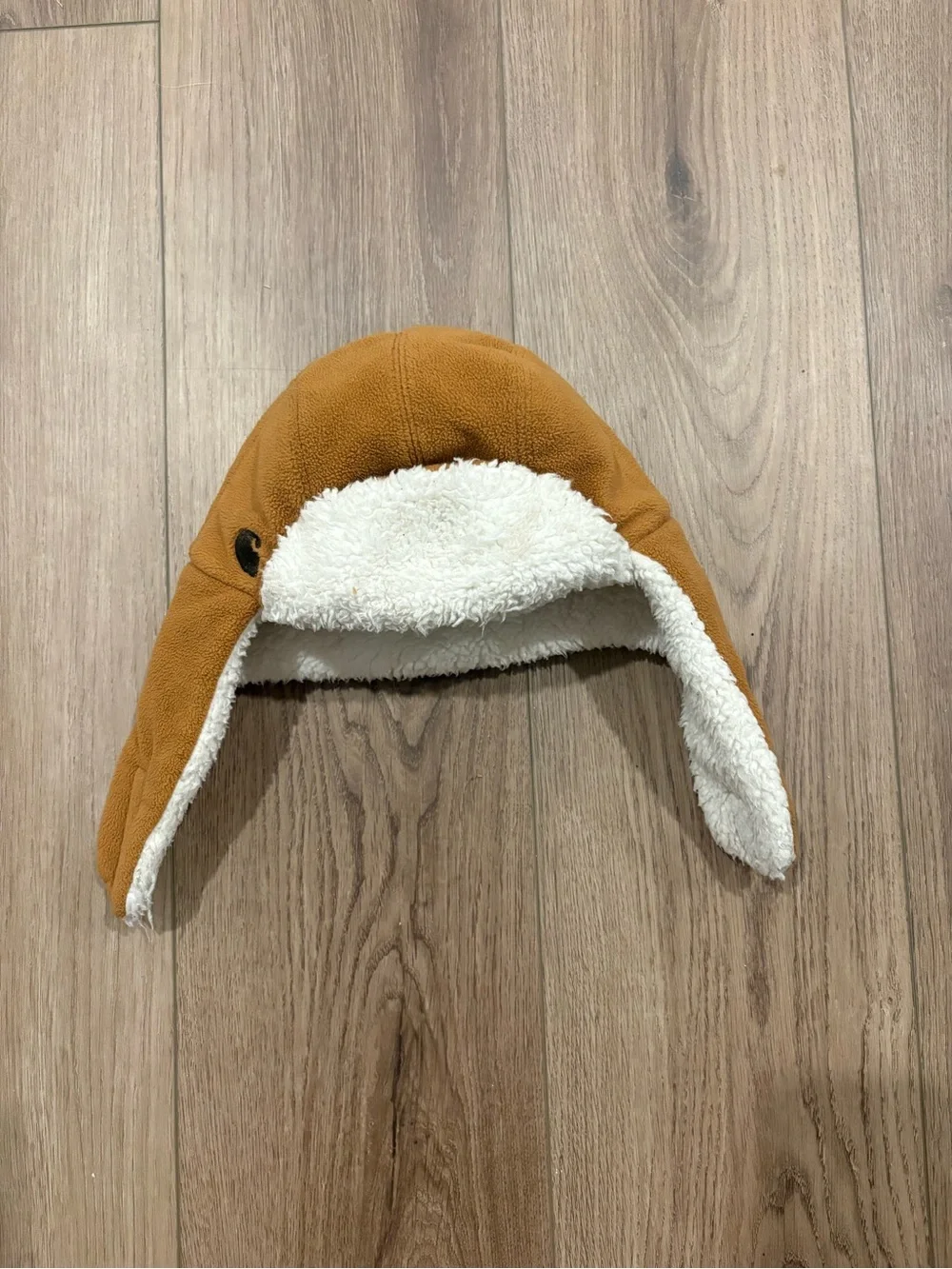 Carhartt Kids' Tan Fleece Trapper Hat with Cream Sherpa Lining
